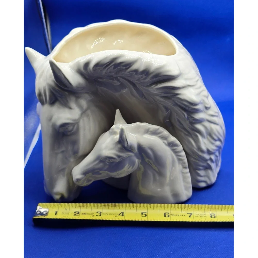 Vintage White Ceramic Horse Mare & Foal Planter Vase Statue Figurine Decor